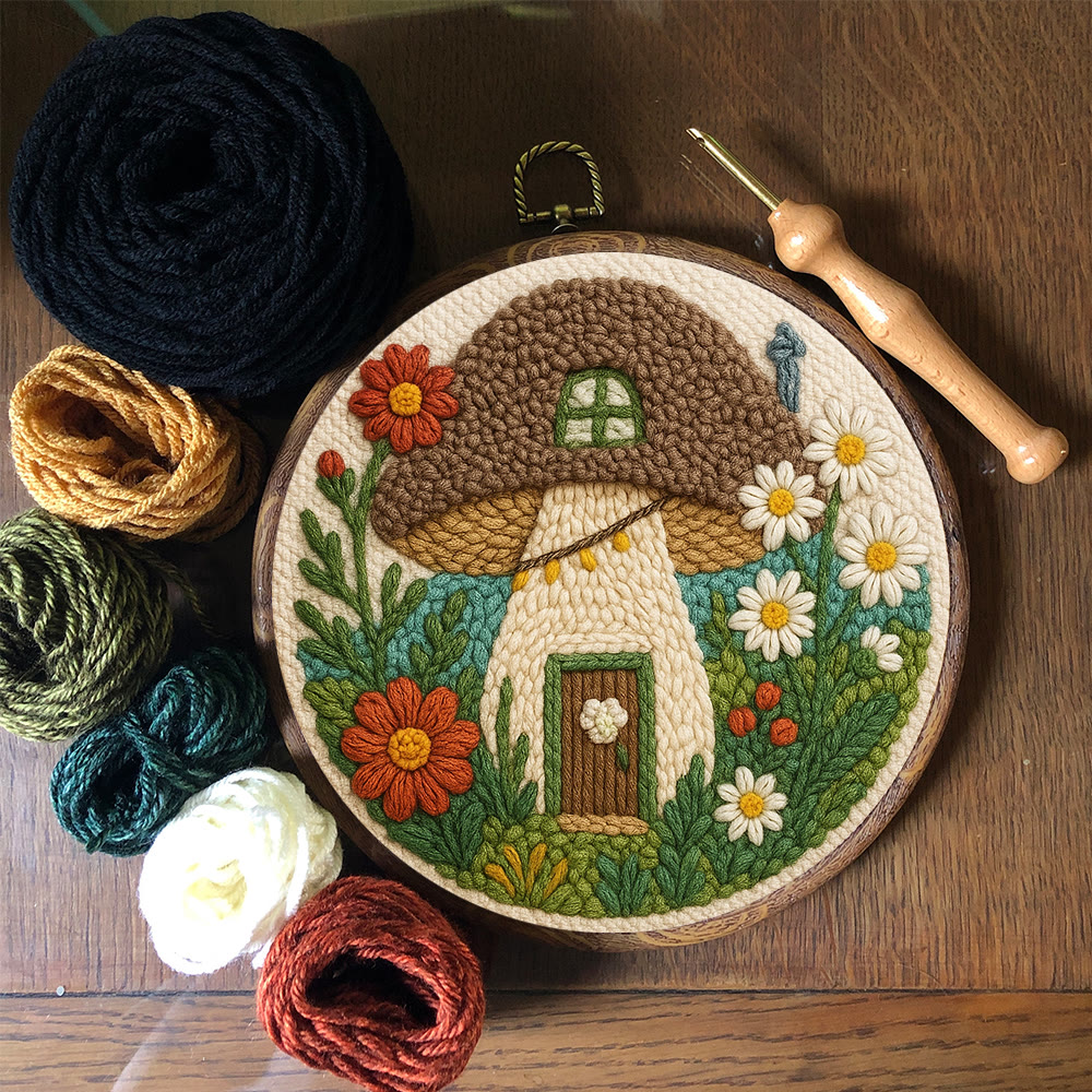 Mushroom House Punch Needle Kit - Diy Punch Needle Coaster | Handmade Floral Craft | Fantasy Needle Artwork - image 4