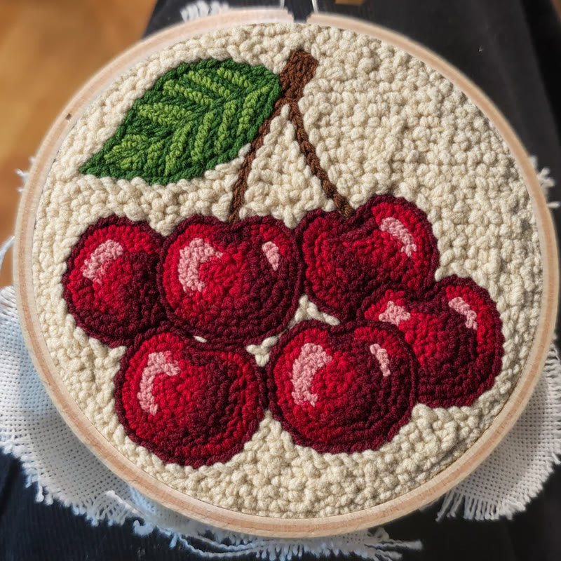 Plump Red Cherry Cluster Punch Needle Kit – Simple Handmade Project | Exquisite Decor Pendant - image 7