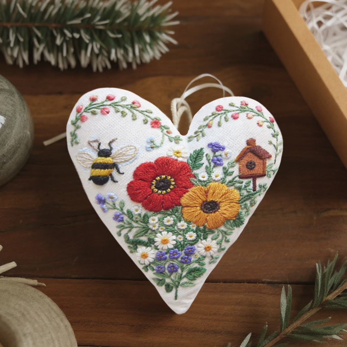 Rubbyoo Heart Embroidery Kit - Bee Flower Birdhouse | Fine Stitched Craftwork | Prime Gifting Choice - image 6