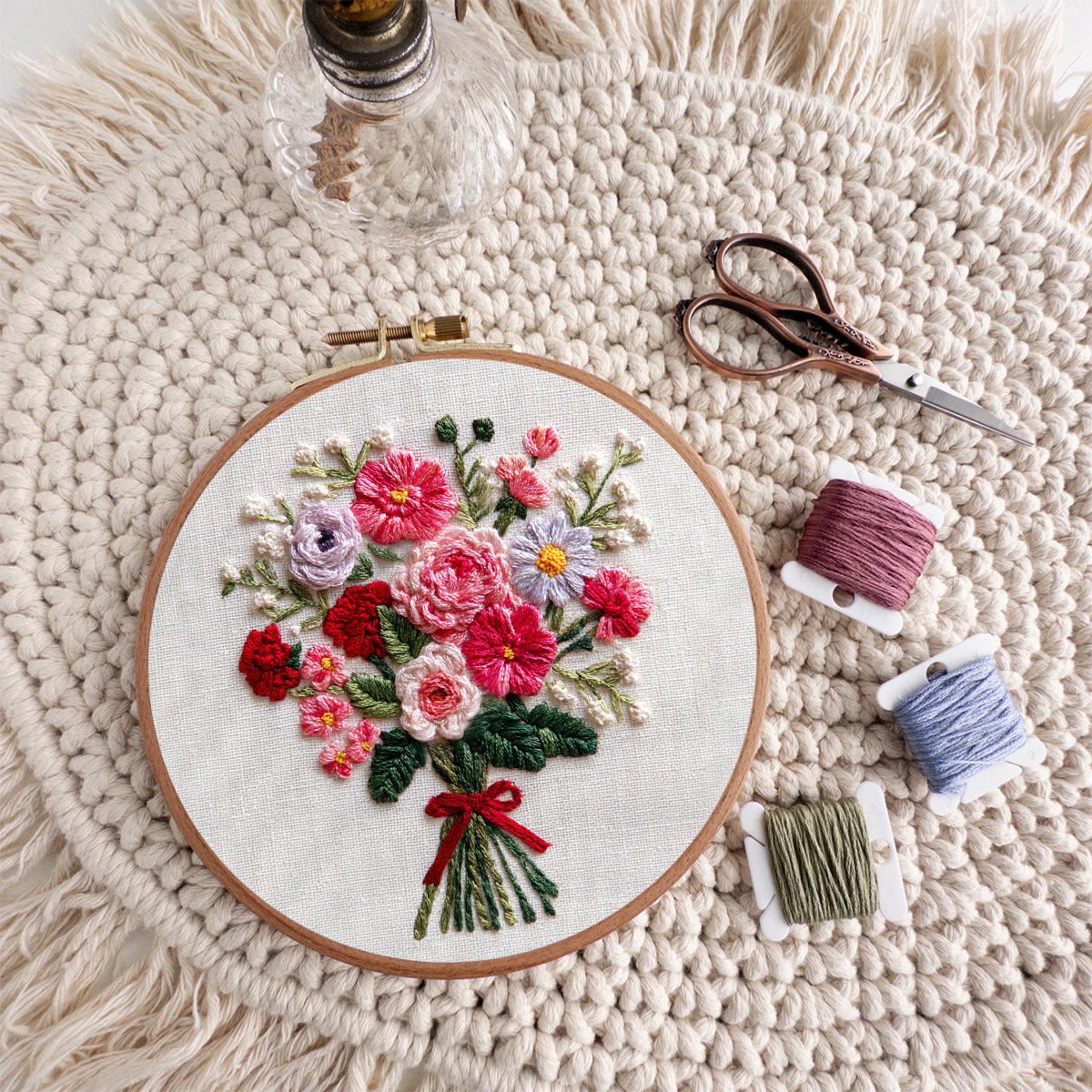 Rubbyoo Embroidery Kit - Colorful Floral Bouquet with Red Ribbon | Gifting Top Pick | Heartfelt Handcrafted Embroidery - image 10