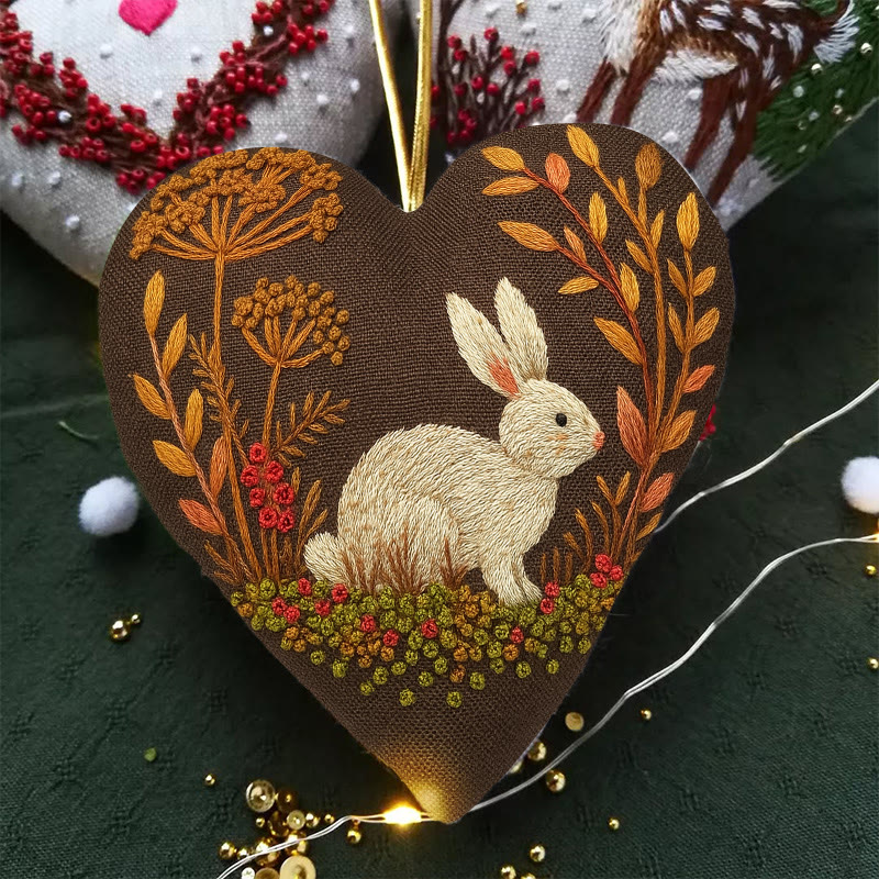 Rubbyoo Heart Embroidery Kit - Autumn Rabbit | Handmade Animal Needlework | Halloween Wall Decoration - image 2