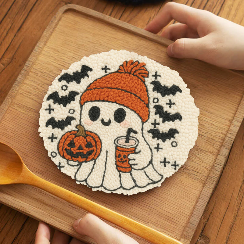 Drinking Ghost Punch Needle Kit - Adorable Halloween Needlework | Handmade Coaster Craft  - 5 inch Coaster Kit - image 12