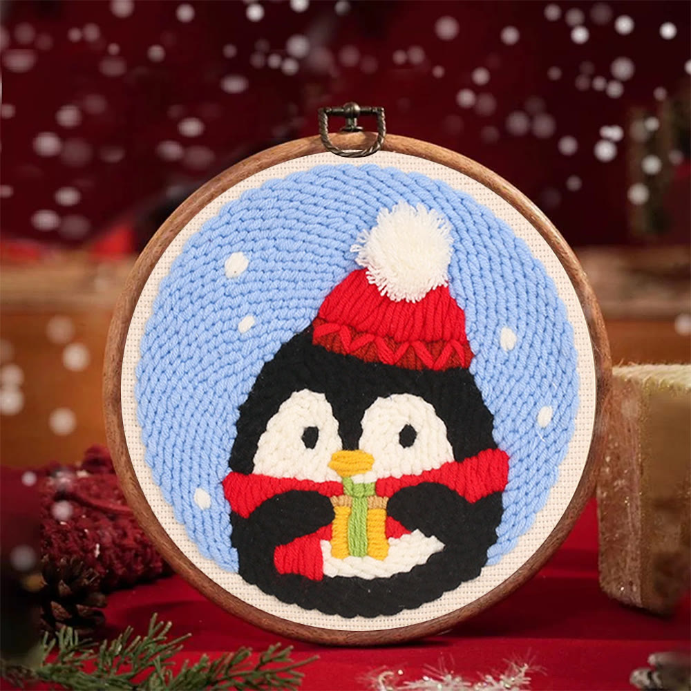 Christmas Penguin Punch Needle Kit - Diy Craft For Adults And Kids | Christmas Decorations - image 3