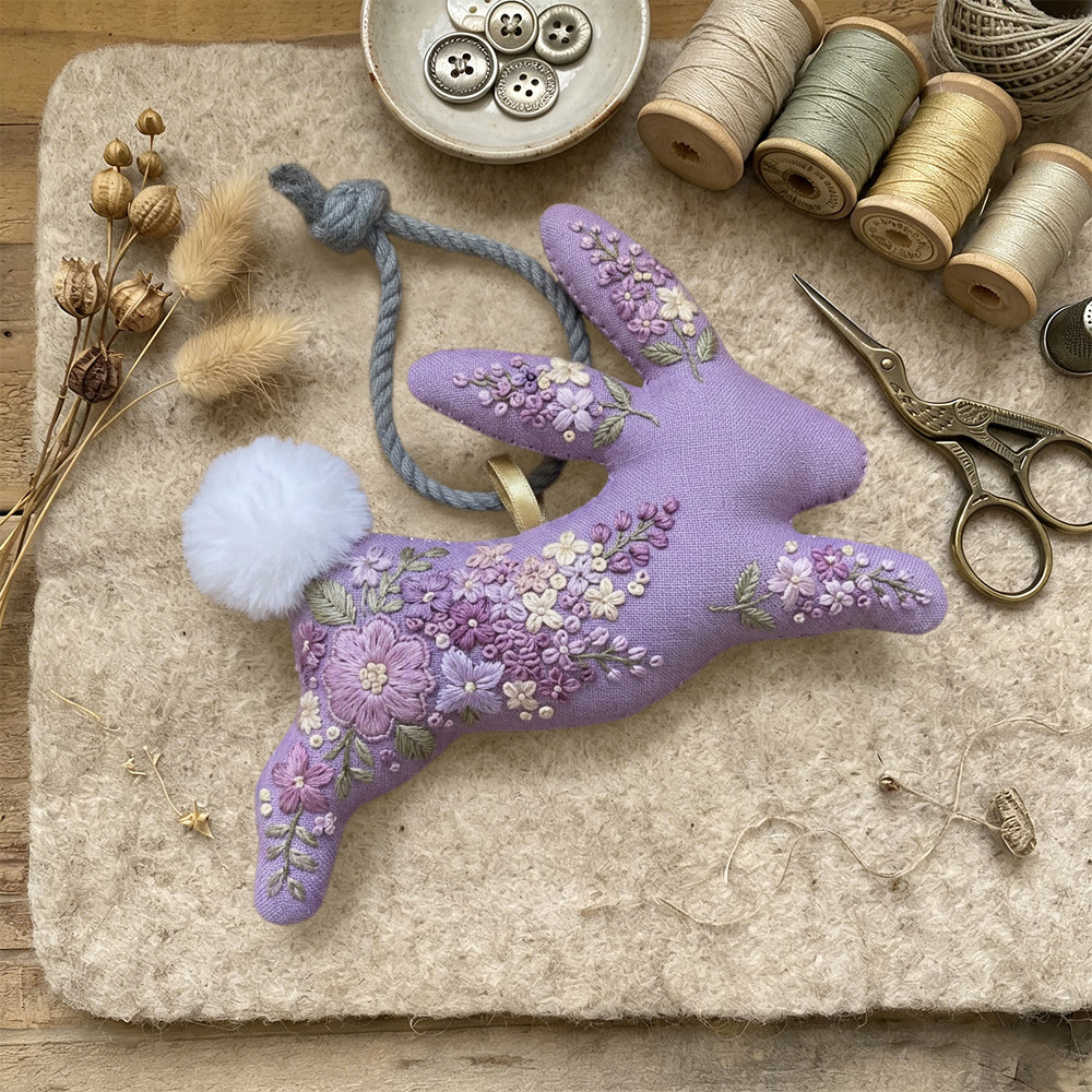 Rubbyoo Rabbit Embroidery Kit - Lavender And Peony | Relaxing Handcraft | Perfect Gifting Ornament - image 3
