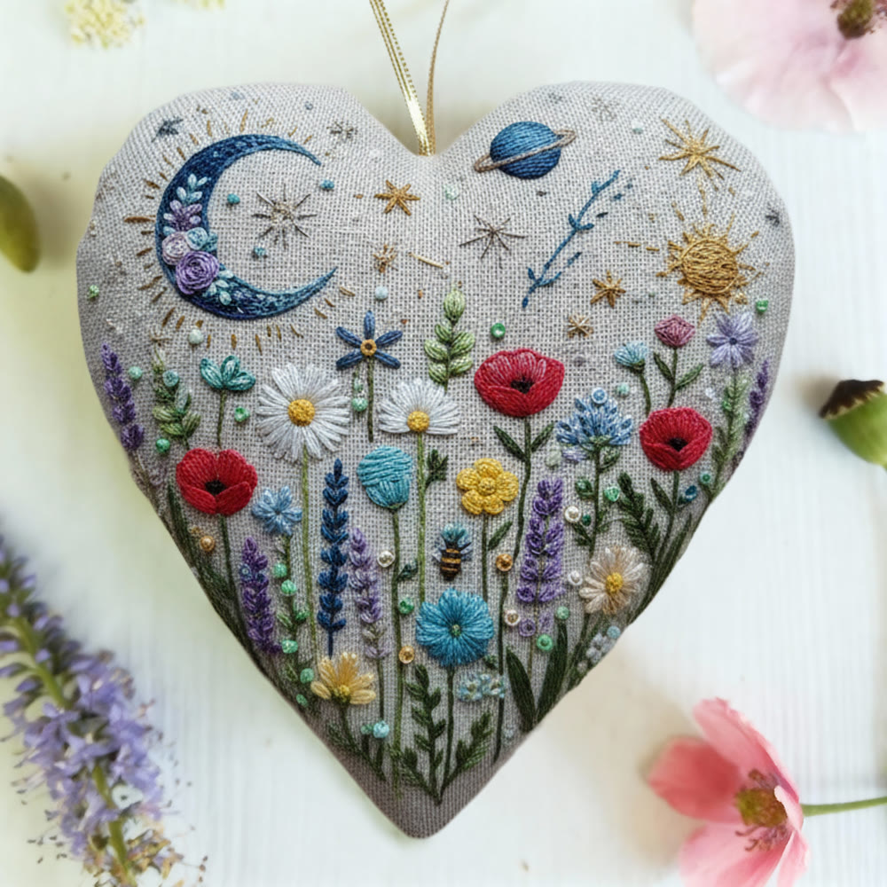 Rubbyoo Heart Embroidery Kit - Celestial Wildflower  | Playful DIY Craft | Cozy Living Ornament - image 3