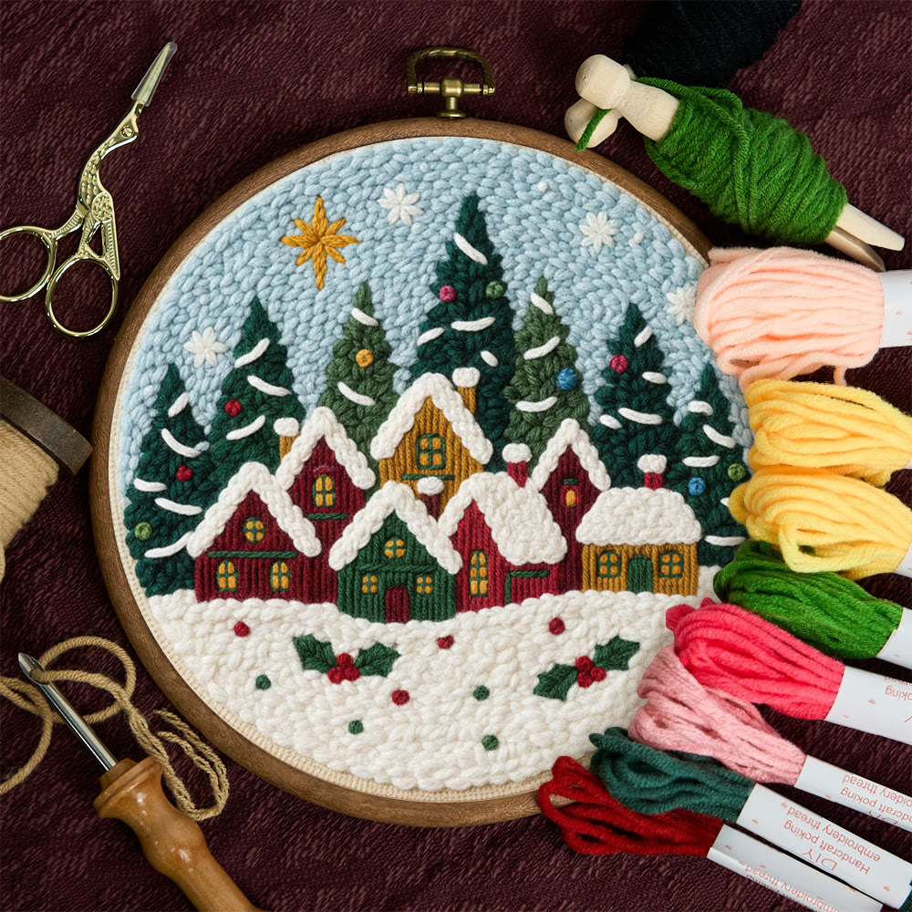 Twinkling Snowy Village Punch Needle Kit – Handmade Gift | Charming Seasonal Wall Piece - image 11
