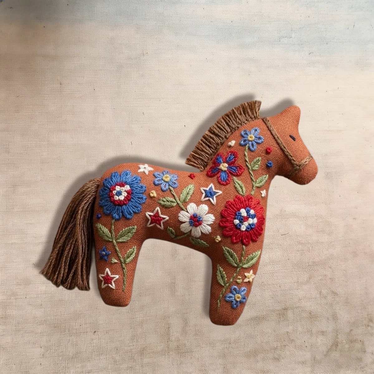 Rubbyoo Dala Horse Embroidery Kit - Terracotta Flowers | Rustic Style Bag Charm | Fiber Animal Art Kit - image 8