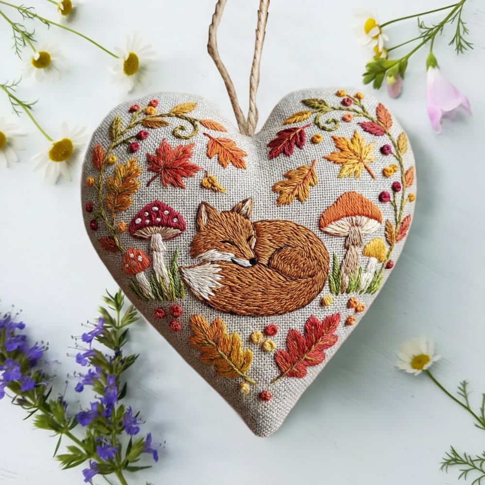 Rubbyoo Heart Embroidery Kit - Autumn Leaf Fox | Warm Handcraft | Retro Ambience Hanging Decor - image 6