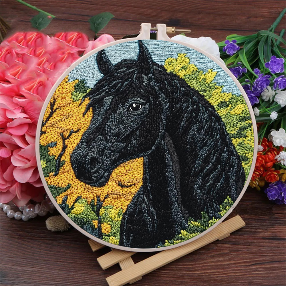 Black Horse Punch Needle Kit - Diy Animal Handmade Crfat | Perfect Home Ornament  - image 6