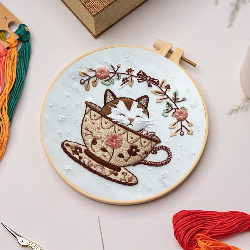 Rubbyoo Embroidery Kit - Cat Tea Cup - image 5