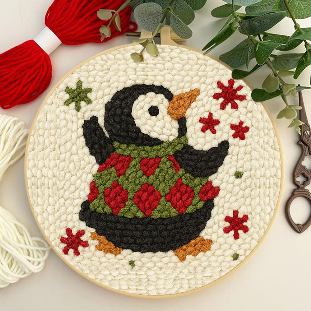 Happy Penguin Punch Needle Kit - Christmas Artwork Collection | Beginner Handmade Set - image 7