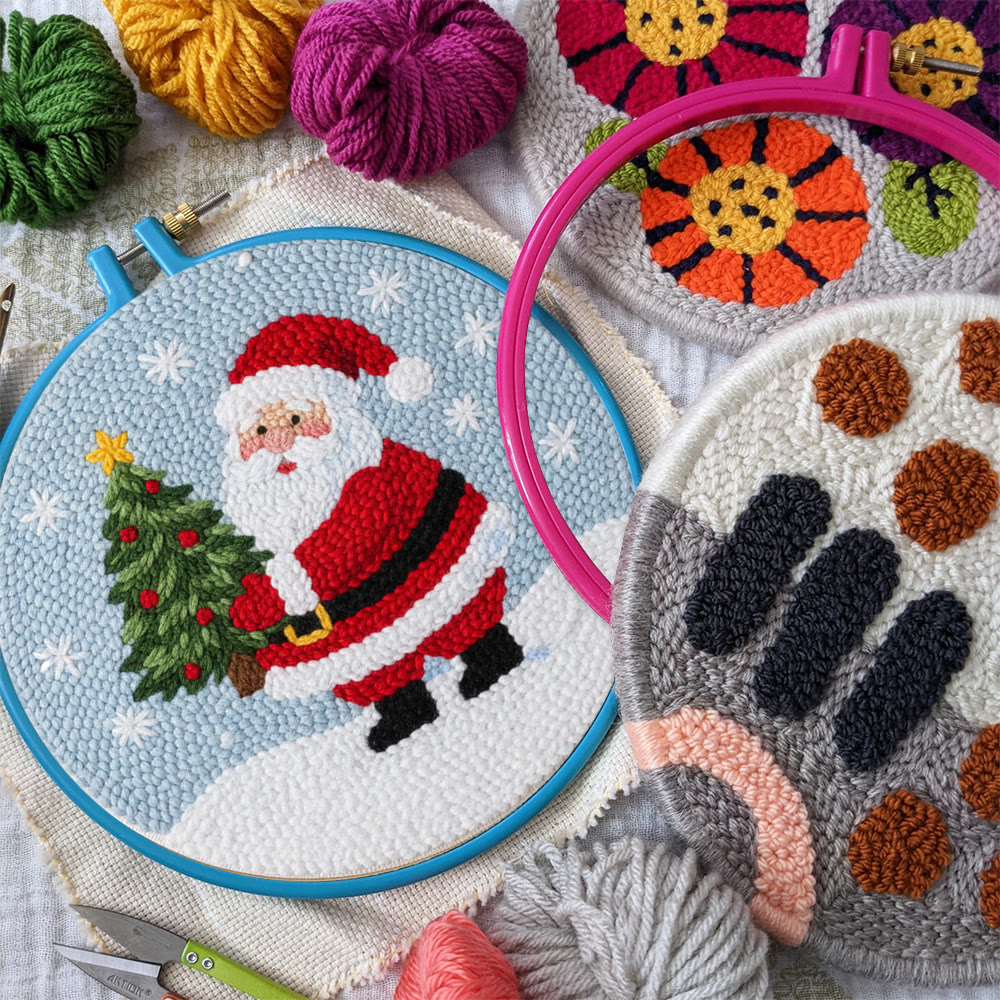 Snowy Santa With Christmas Tree Punch Needle Kit – Artisanal Gift | Cheerful Holiday Decor - image 11