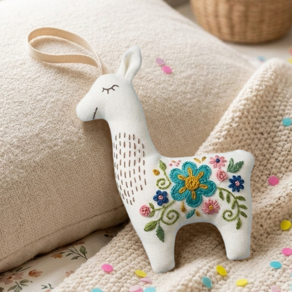 Rubbyoo Llama Embroidery Kit - Little Flower | Floral Handmade Art | Stuffed Alpaca Toy For Kid  - image 2