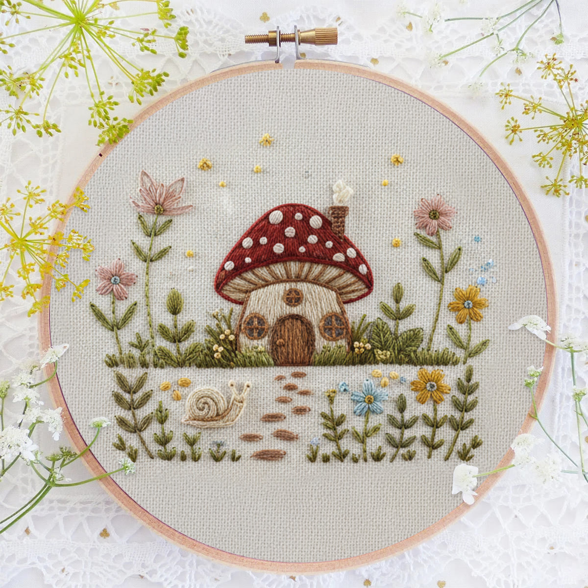 Rubbyoo Embroidery Kit - Mushroom Cottage Scene | Gift For Her Decor Piece | Beginner Embroidery Handcraft - image 5