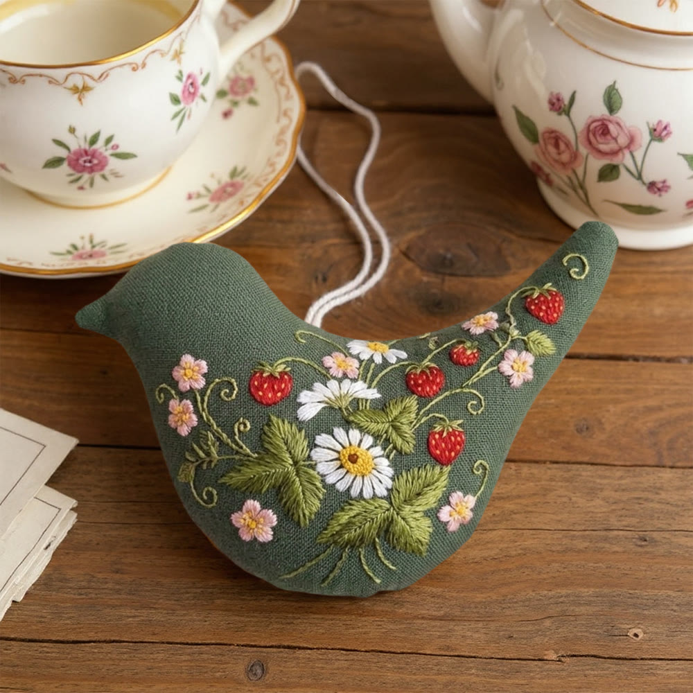 Rubbyoo Bird-shaped Embroidery Kit - Wild Strawberry | Floral Fruit Decor | Special Gift For Mother - image 4