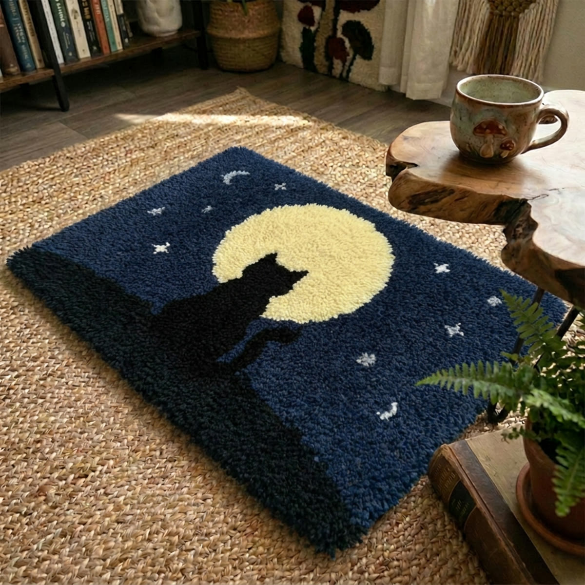 Rubbyoo Latch Hook Rug Kit - Lonely Cat With Moom | Diy Handmade Art |  Tufted Halloween Ornament - image 7
