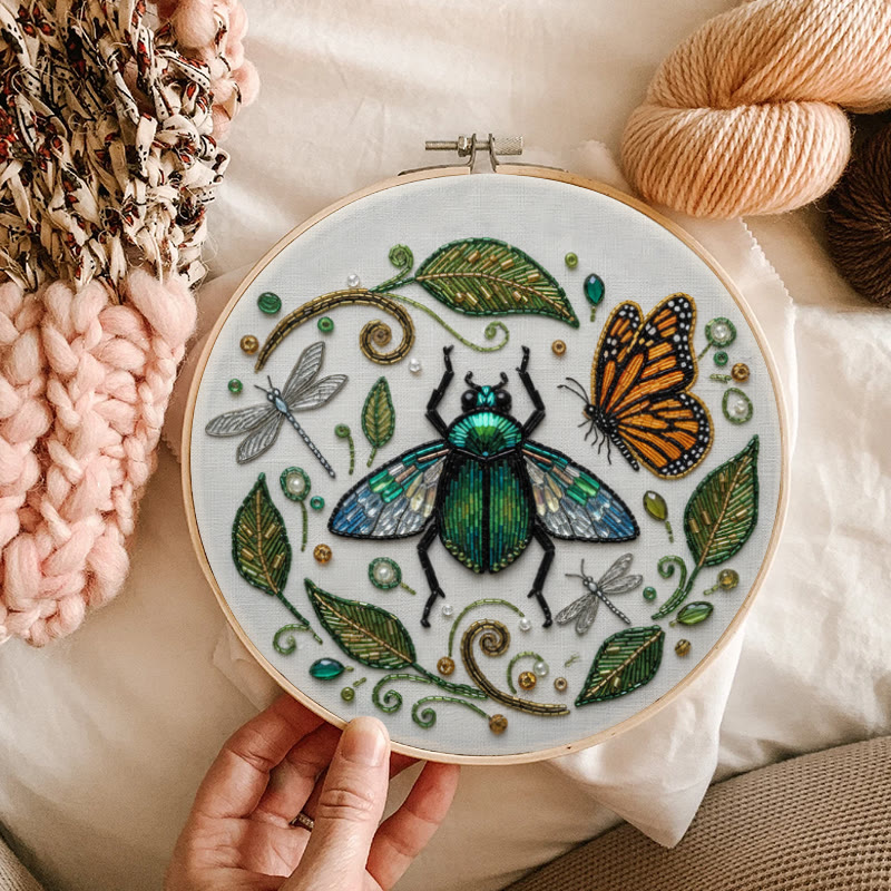 Rubbyoo Bead Embroidery Kit - Flying Bug | Unique Insect Hoop Art | Diy Handmade Needlepoint  - image 3