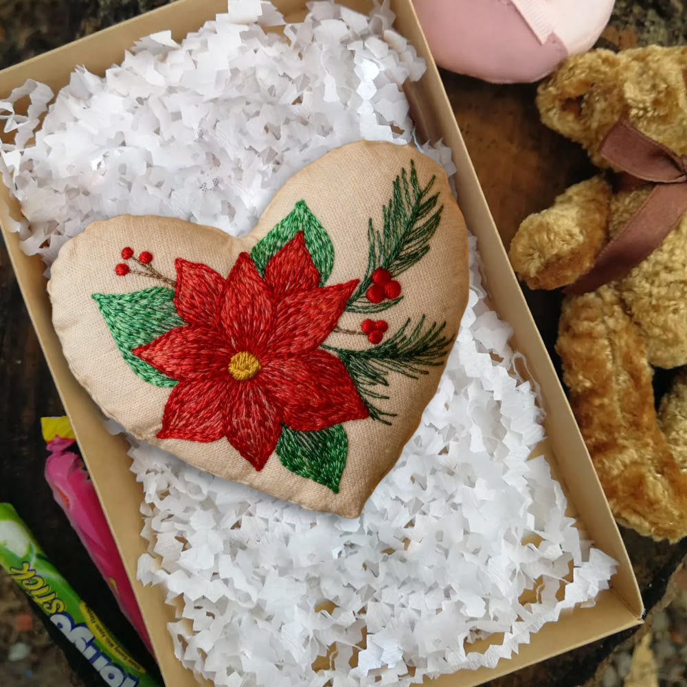 Rubbyoo Heart Embroidery Kit - Winter Poinsettia | Christmas Floral Ornament | Handmade Hoop Art  - image 3