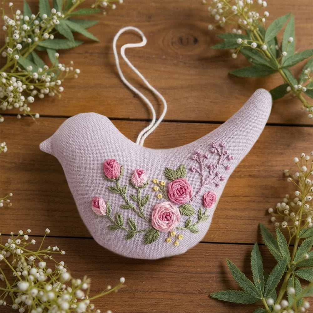 Rubbyoo Bird-shaped Embroidery Kit - Floral Art | Birds Hanging Decor | Gift For Her - image 4