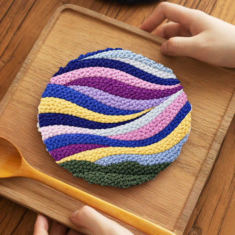 Rainbow Wave Punch Needle Kit - Starter Level Craft | Vibrant Home Piece - 5 inch Coaster Kit - image 4