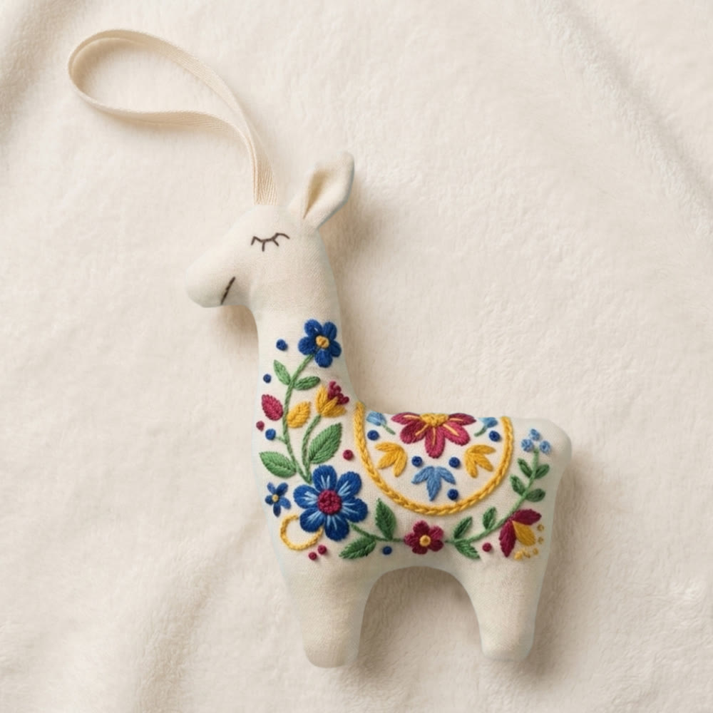 Rubbyoo Llama Embroidery Kit - Folk Floral Design | Mothers Day Gift | Handmade Keychain Charm - image 6