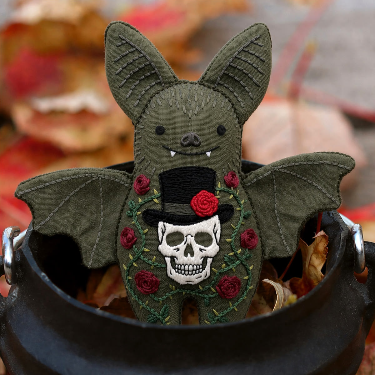 Rubbyoo Bat Embroidery Kit - Skull In Top Hat | Romantic Dark Aesthetic Craft | Victorian Gothic Halloween Decor - image 9