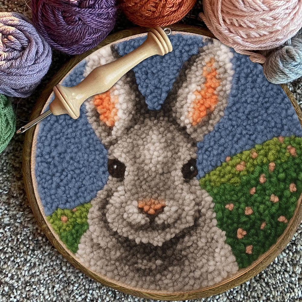 Lovely Grey Rabbit Punch Needle Kit - Diy Needlepoint For Beginner | Nice Handmade Craft - image 7
