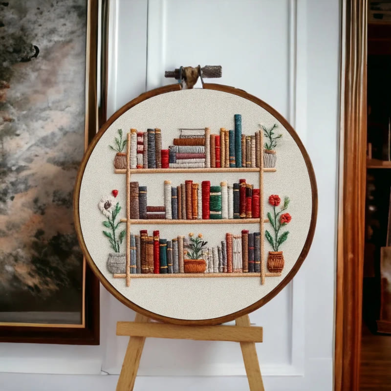 Rubbyoo Embroidery Kit - Tidy Bookshelf With Flowers | Diy Handicraft For Book Lovers | Suitable For Wall Decoration - image 5