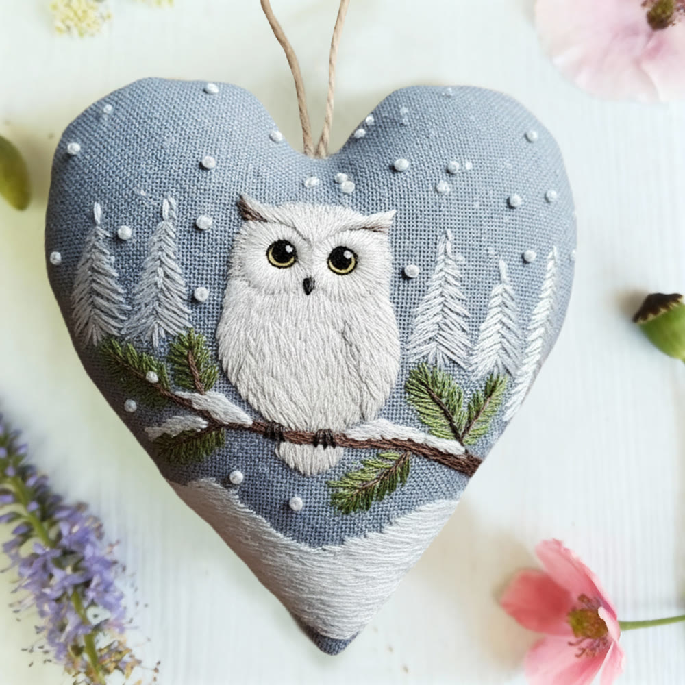 Rubbyoo Heart Embroidery Kit - Snowy Owl |  Artistic Snowfall Sewing Kit | Blue Cozy Room Accessory - image 3