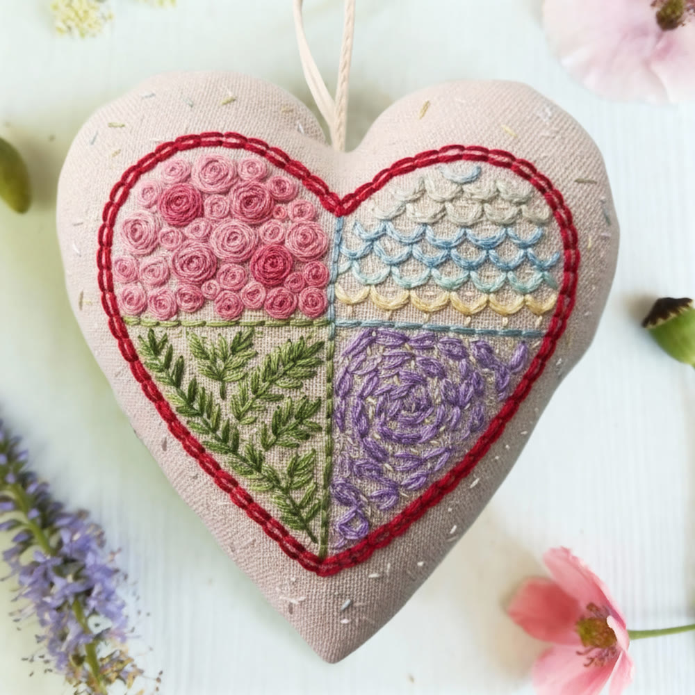 Rubbyoo Heart Embroidery Kit - Patchwork Stitch | Creative Handcraft | Stylish Home Decor - image 6