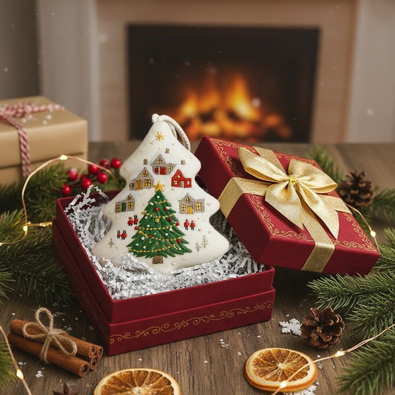 Rubbyoo Tree-shaped Embroidery Kit - Festive Town | Handmade Festive | Artisanal Xmas Accent - image 8