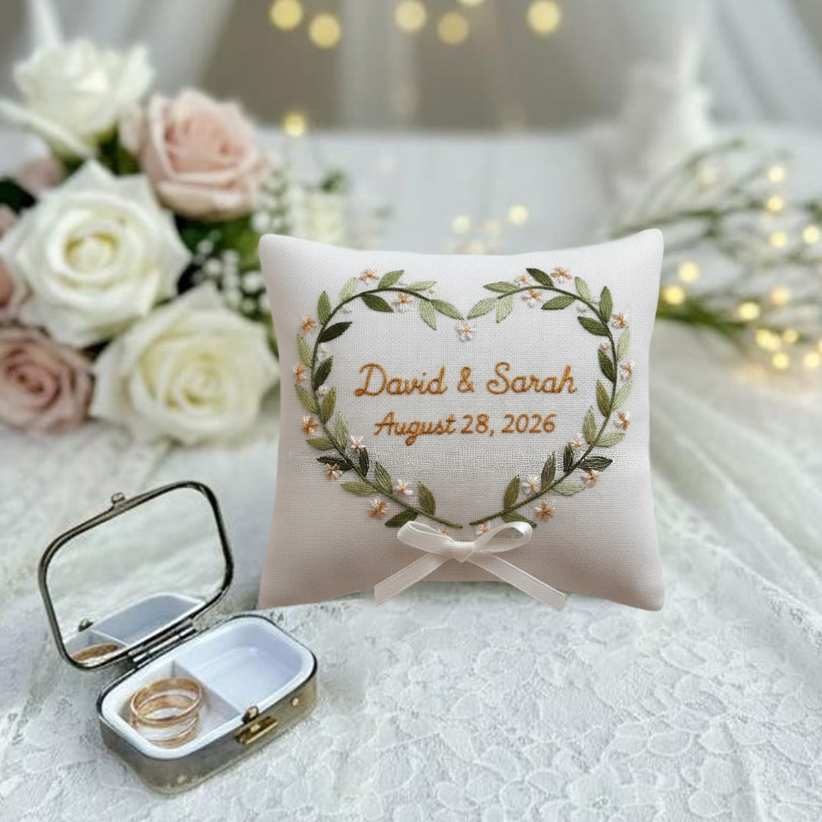 Rubbyoo Personalized Ring Bearer Pillow Embroidery Kit - Heart-shaped Wreath With Names | Handcrafted Keepsake | Engagement Celebrations - image 3