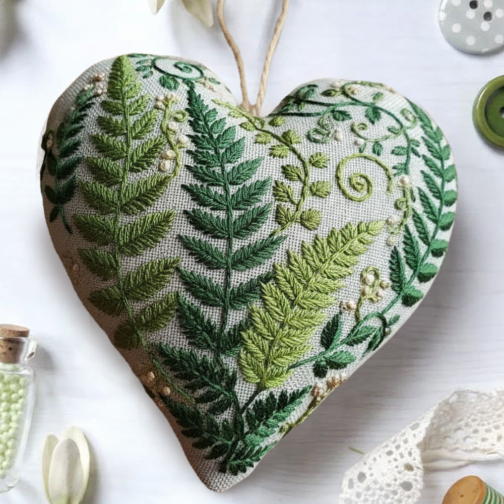 Rubbyoo Heart Embroidery Kit - Fern Leaf Greenery | Minimalist Diy | Natural Style Home Accent - image 5