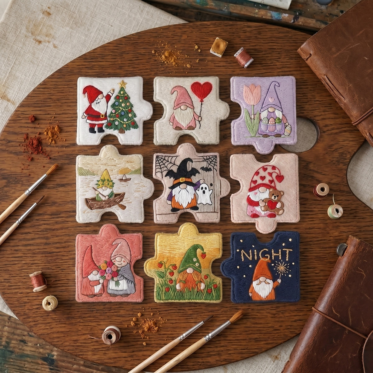 Rubbyoo Diy Magnet & Brooch Embroidery Puzzle Kit - Cute Holiday Gnomes | Handmade Magnet Gift  - image 6