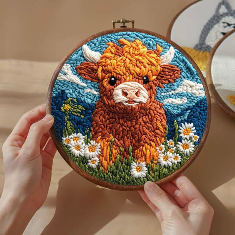 Highland Cattle Punch Needle Kit - Daisy Flower Craft | Easy Starter Set - image 5