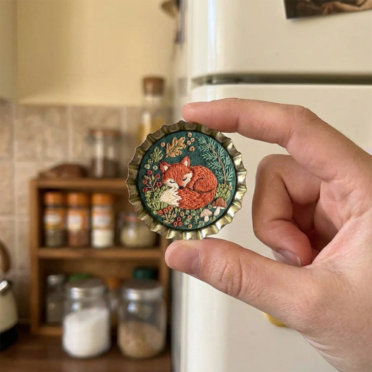 Rubbyoo Embroidery Accessories Kit - Sleeping Red Fox | Sympathy Gift | Slow Fashion Accessory - Magnet - 2pcs - image 8
