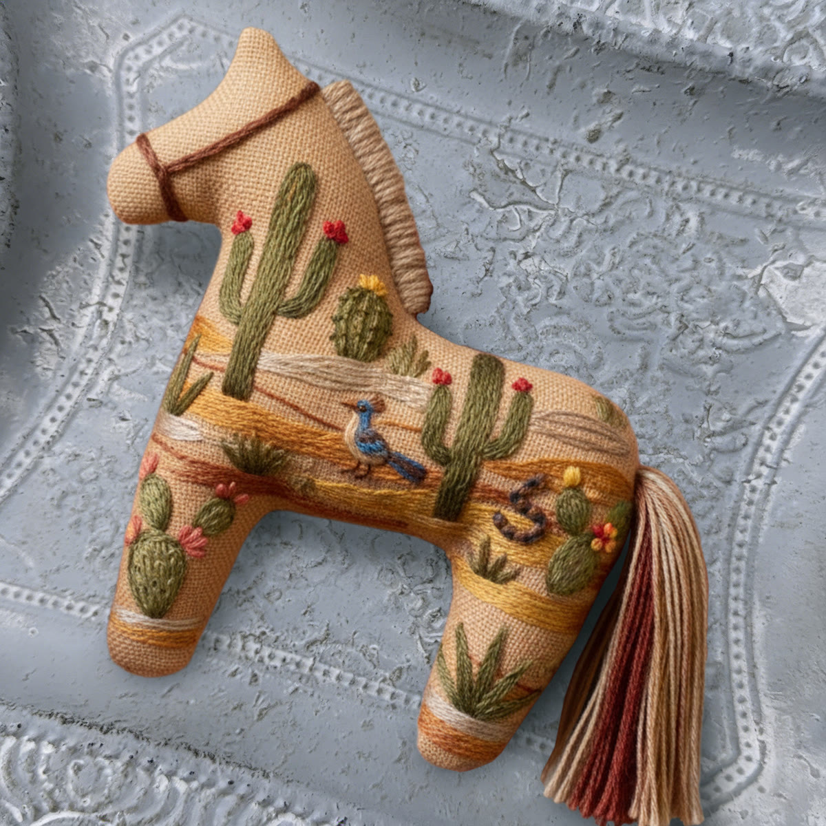 Rubbyoo Dala Horse Embroidery Kit - Desert Cactus Bird | Southwestern Craft | Eye-catching Table Ornament - image 9