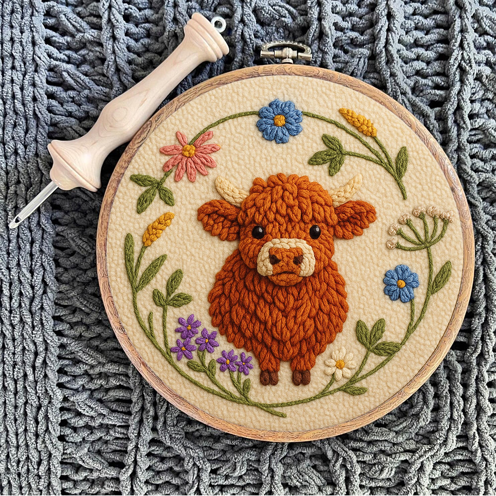 Floral Cow Punch Needle Kit - Diy Punch Needle Coaster | Adorable Animal Artcraft | Handmade Birthday Gifts  - image 9