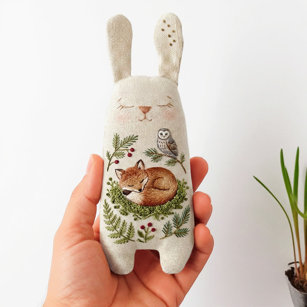 Rubbyoo Bunny Toy Embroidery Kit - Sleeping Fox And Owl | Creative Craft | Unique Handmade Toy For Kids - 8 inches hoop kit - image 1