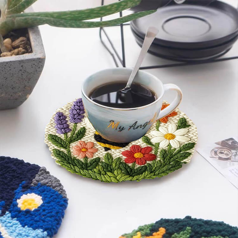 Bee With Flower Punch Needle Kit - Beautiful Decorative Art | Unique Handmade Coaster - image 9