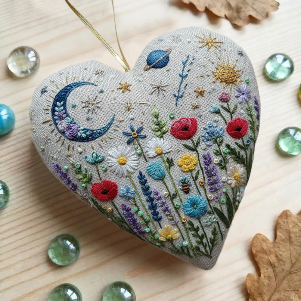 Rubbyoo Heart Embroidery Kit - Celestial Wildflower  | Playful DIY Craft | Cozy Living Ornament - image 5