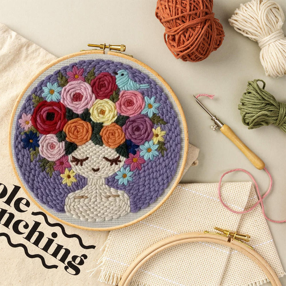 Pastel Floral Portrait With Bird Punch Needle Kit – Artistic Handcraft DIY Work | Elegant Home Decor - image 10