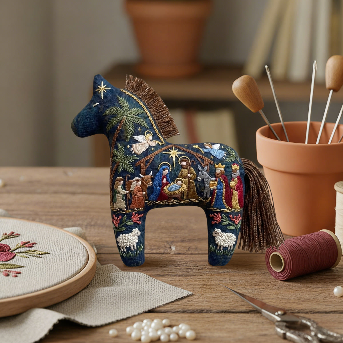 Rubbyoo Dala Horse Embroidery Kit - Christian Nativity Scene | Religious Holiday Accent | Christmas Nursery Decoration - image 6