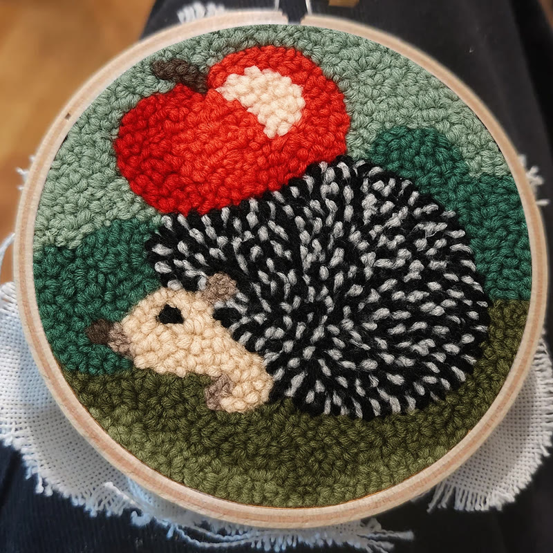  Apple Hedgehog Punch Needle Kit - Diy Animal Coaster | Nice Desk Ornament  - image 4