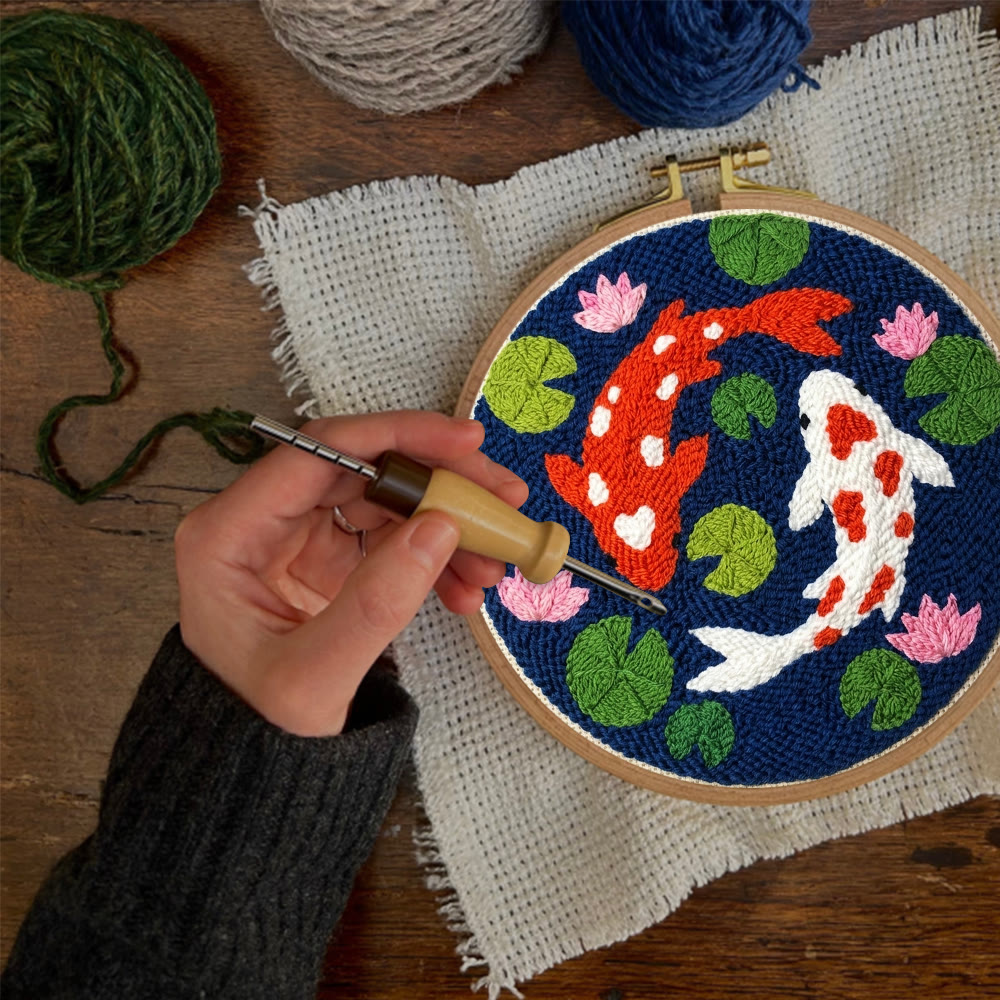 Double Koi Punch Needle Kit - Colorful Cartoon Pattern | Suitable DIY Needlework For Kids - image 6