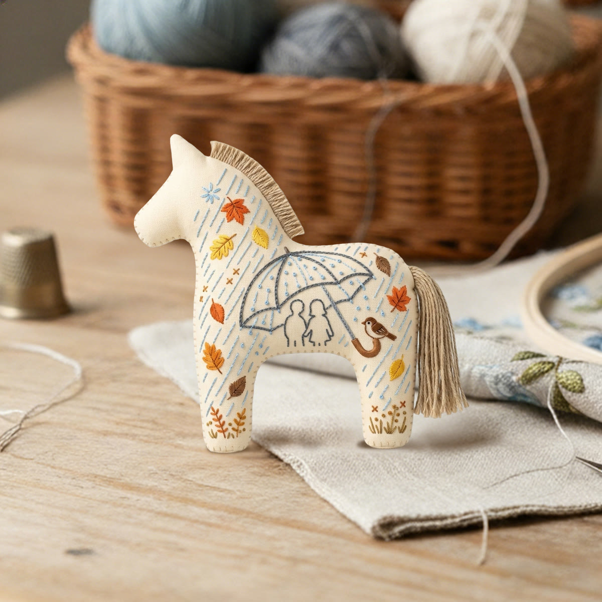 Rubbyoo Dala Horse Embroidery Kit - Couple Under Umbrella | Anniversary Gift For Her | Romantic Travel Keychain - image 5