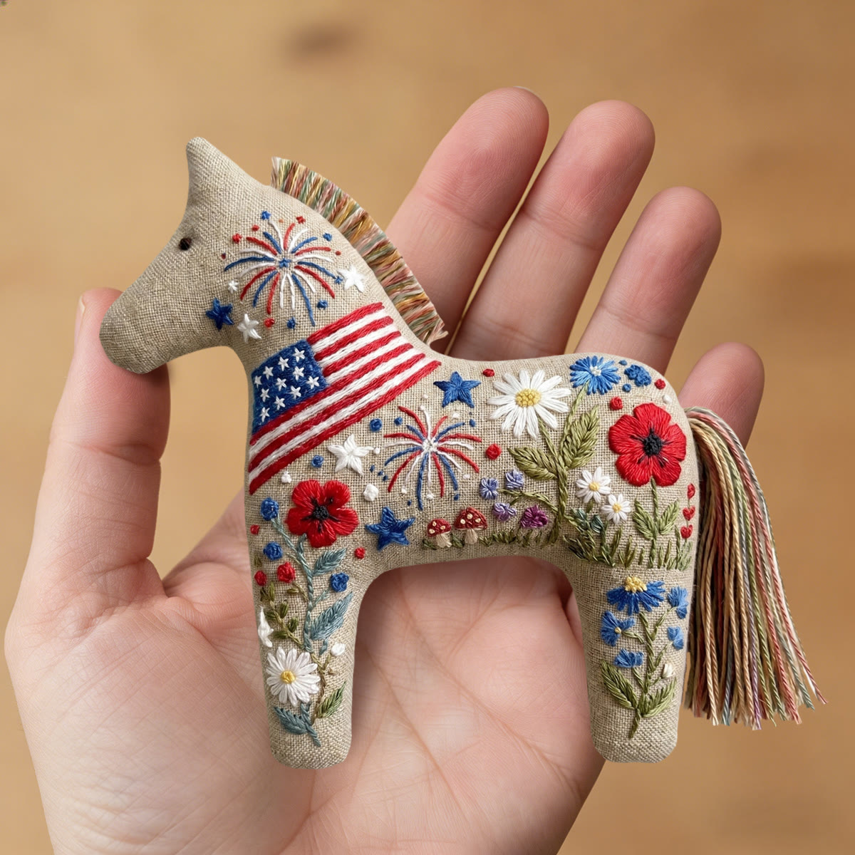 Rubbyoo Dala Horse Embroidery Kit - American Style Firework And Flowers | Excellent Gift Choice | Bright-colored‌ Home Ornament - image 8