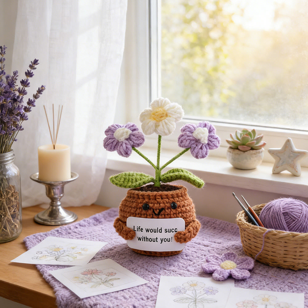 Positive Crochet - Cheerful Flower Design | Positive Desk Decor | Gift For Her - Puff Flower C - image 7