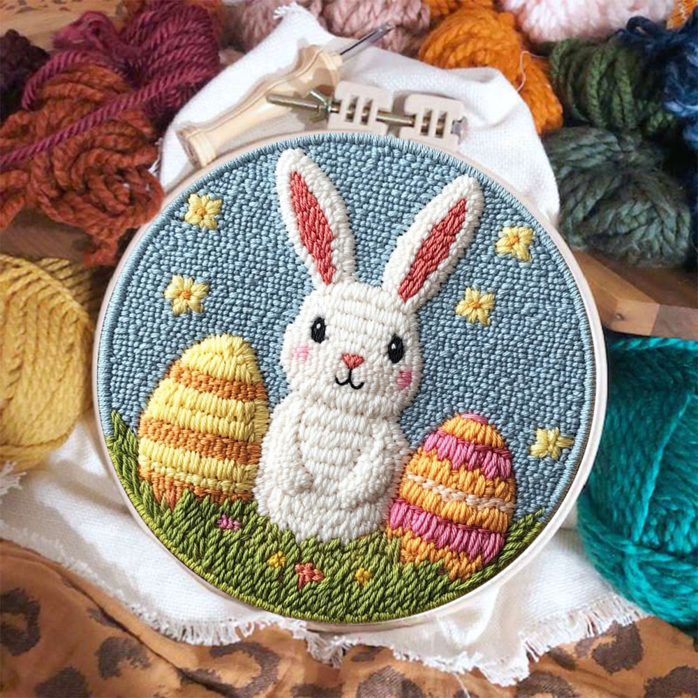 Starry Night Double Egg Bunny Punch Needle Kit - Cozy Diy | Whimsical Statement - image 3