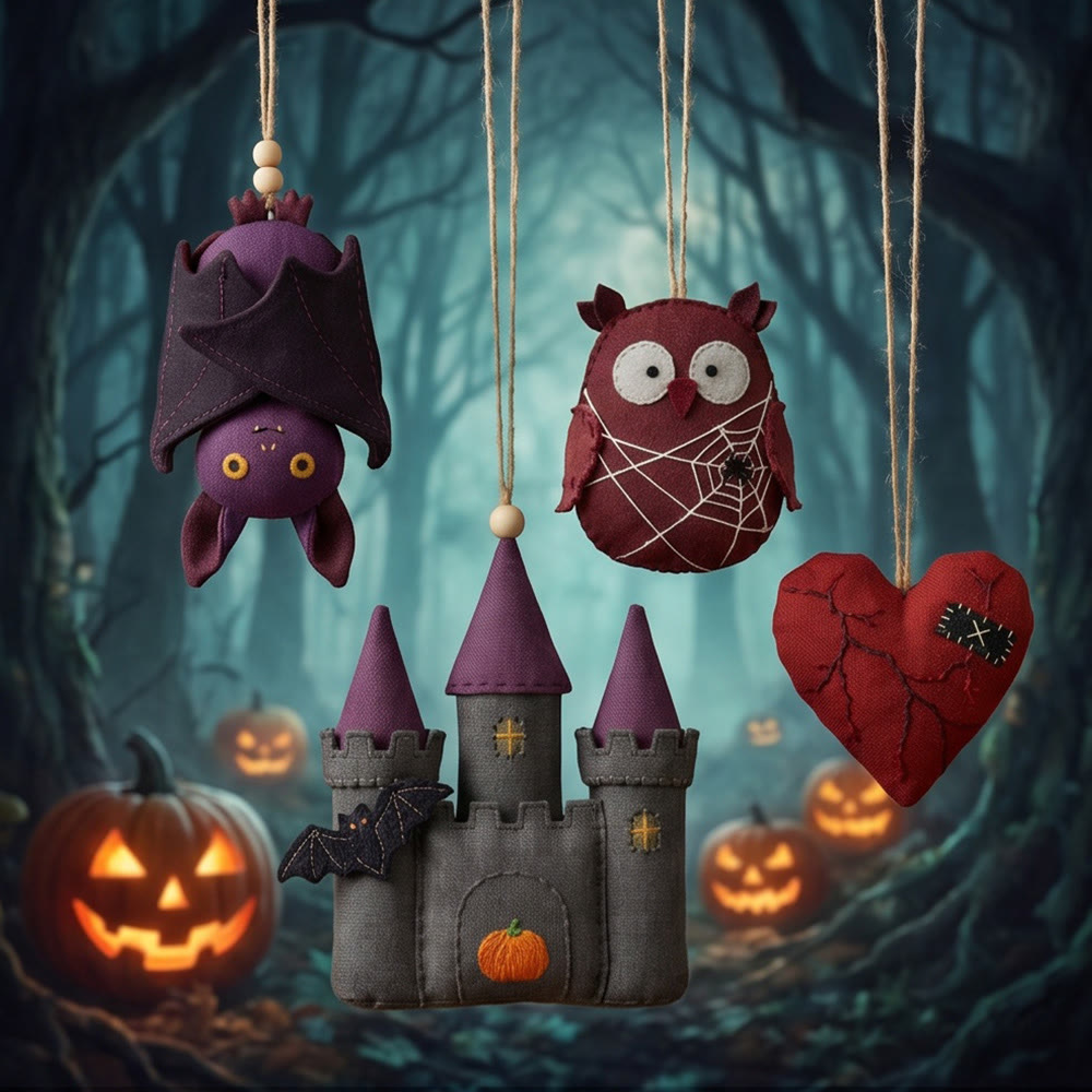 Rubbyoo Halloween Patchwork Diy Collection - Purple Bat & Vampire Castle | Handmade Halloween Ornaments Set | Spooky Season Home Decor - image 4